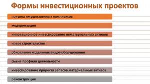 Формы инвестиционных проектов