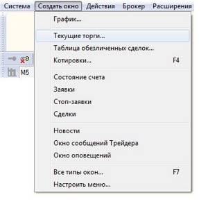 Меню - Создать окно - Текущие торги