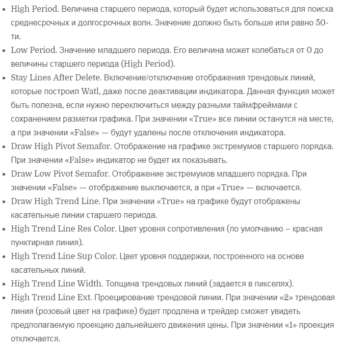 настройки индикатора walt
