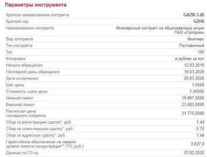 Параметры фьючерса на Газпром
