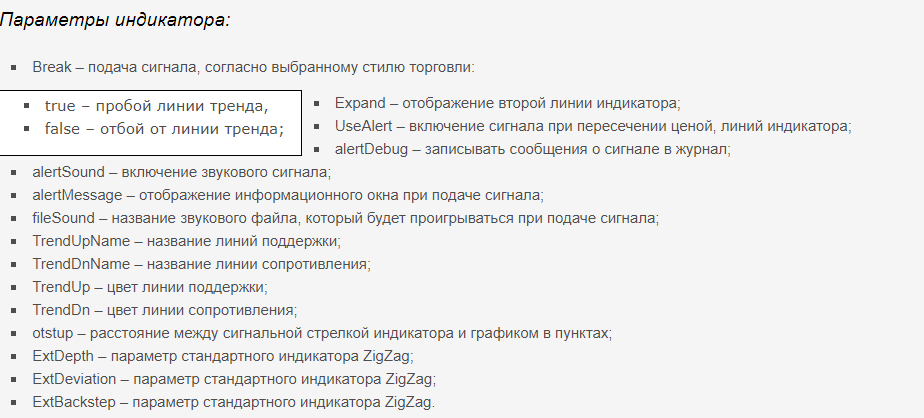 Параметры Trend Lines Auto