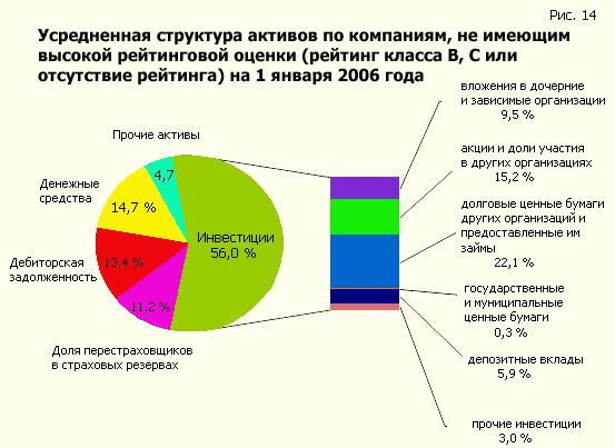 Average asset structure for companies that do not have a high rating (class B, C rating or no rating) as of January 1, 2006