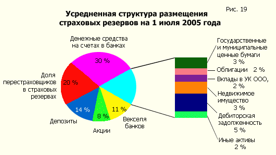 Average structure of placement of insurance reserves as of July 1, 2005