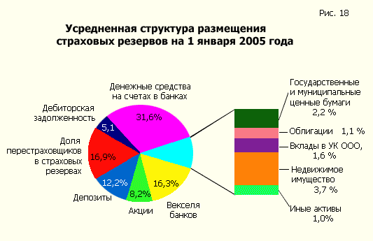 Average structure of placement of insurance reserves as of January 1, 2005